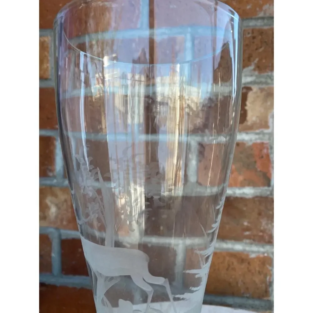 ECHT KRISTALL Pilsner Glass Etched Stag and Trees Beer Glass